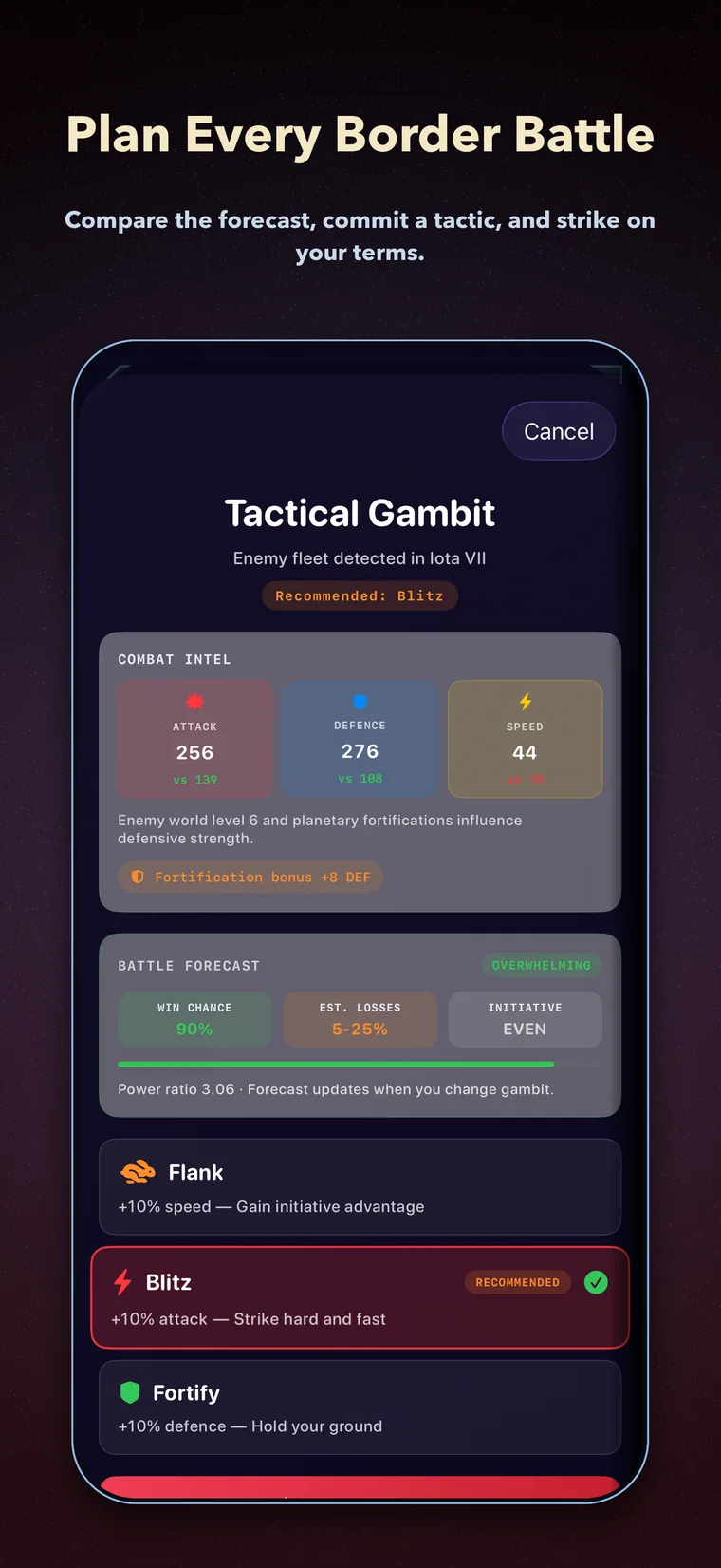 Fleet Commander App Store artwork showing tactical gambits before a border battle